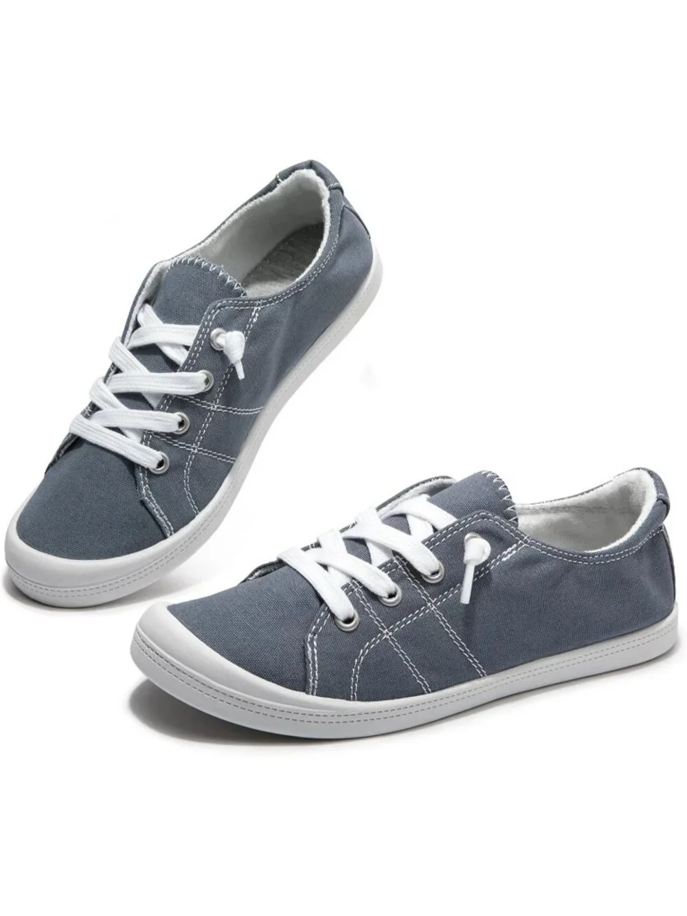 Women's Grayish Blue Canvas Low Top Classic Non Slip Rubber Outsole Flat Sneaker